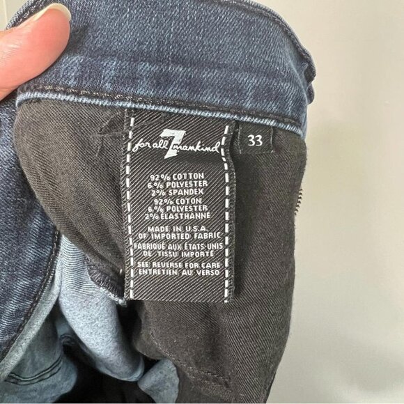 7 For All Mankind Mens Size 33 Slimmy Jeans FLAW Distressed Denim Dark Wash - Picture 11 of 13